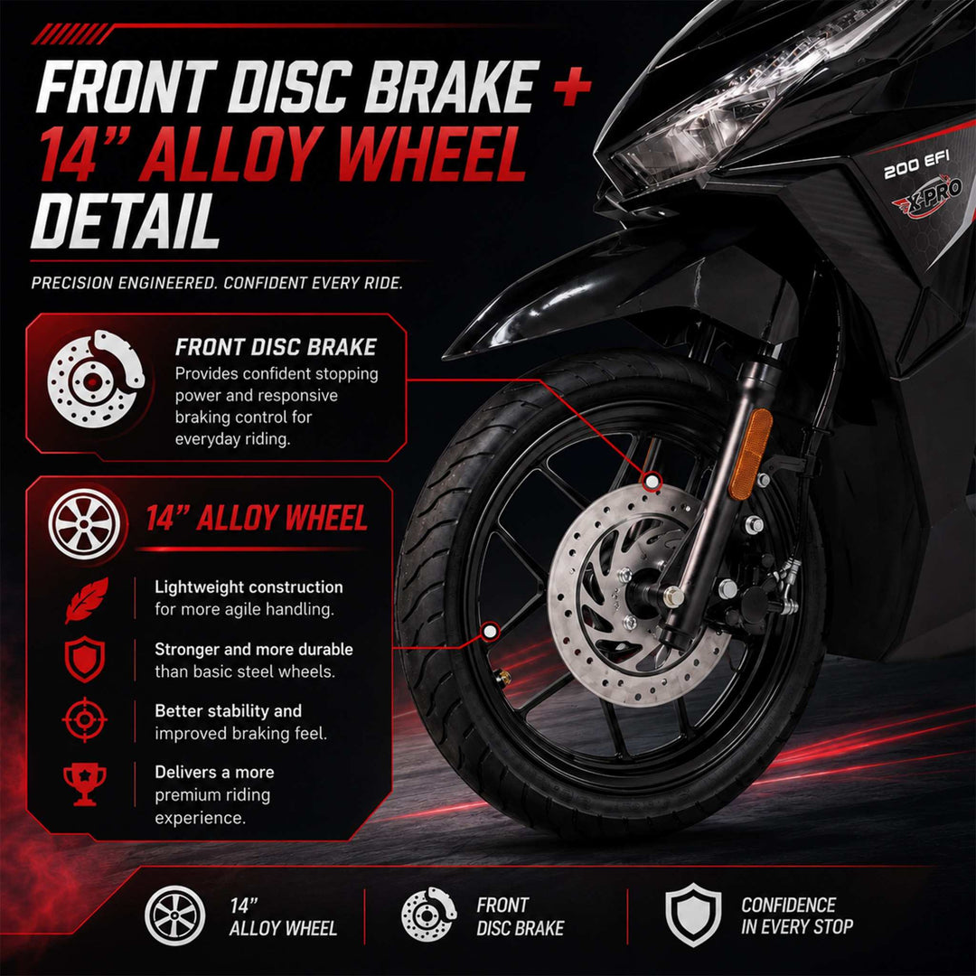 Free Shipping! X-PRO Saipan 200 EFI Electronic Fuel Injection Scooter with CVT Transmission, 14" Alloy Wheels, LED Headlights!