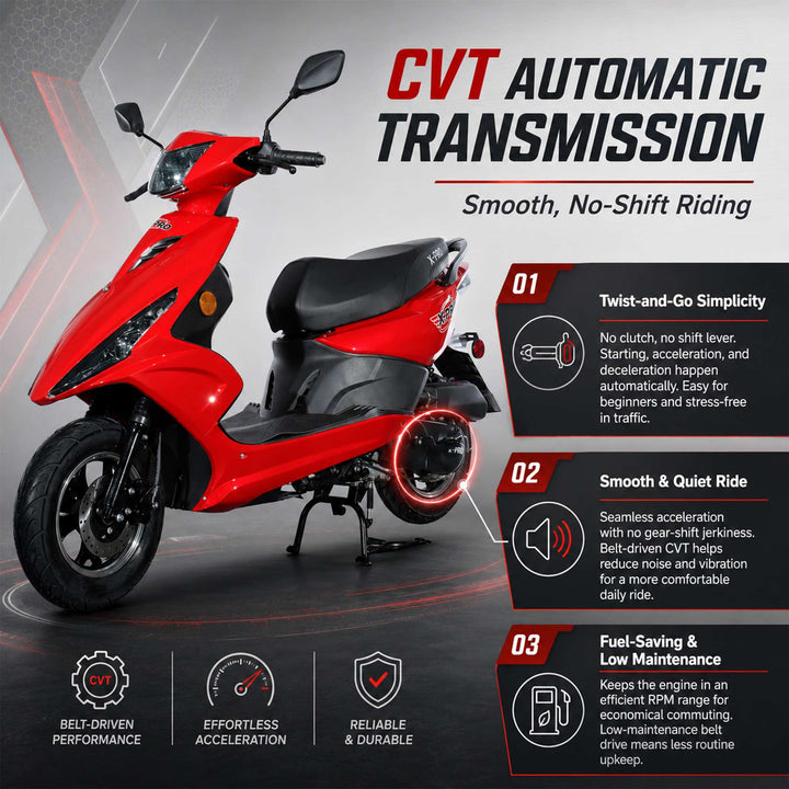 Free Shipping! X-PRO Bali 50cc Moped Scooter with 10" Wheels! Electric/Kick Start! Large LED Headlights!