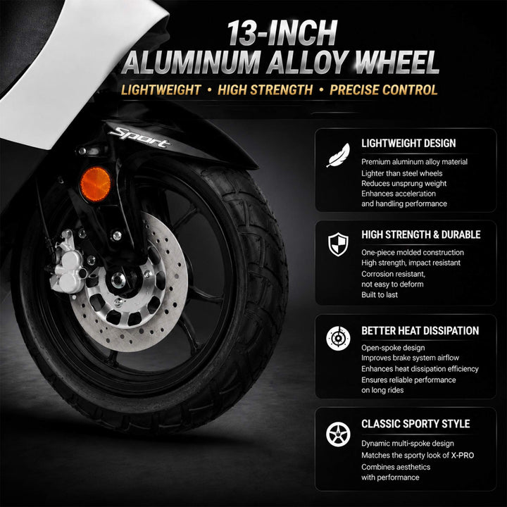 Free Shipping! X-PRO Fiji 200 Moped Scooter with 13" Aluminum Wheels! Electric/Kick Start!