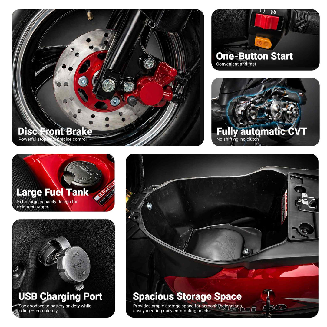 Free Shipping! X-PRO Maui 50cc Moped Scooter with 10" Aluminum Wheels, Rear Trunk, Electric/Kick Start!