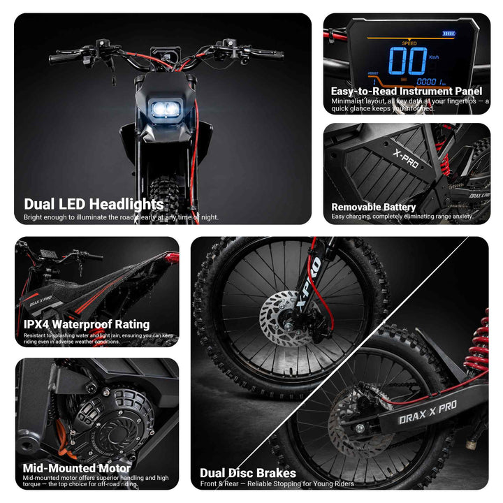 Free Shipping! X-PRO DRAX X PRO 6600W 72V/30AH Teens Adults Electric Dirt Bike with Front LED Light! 19"/17" Wheels!