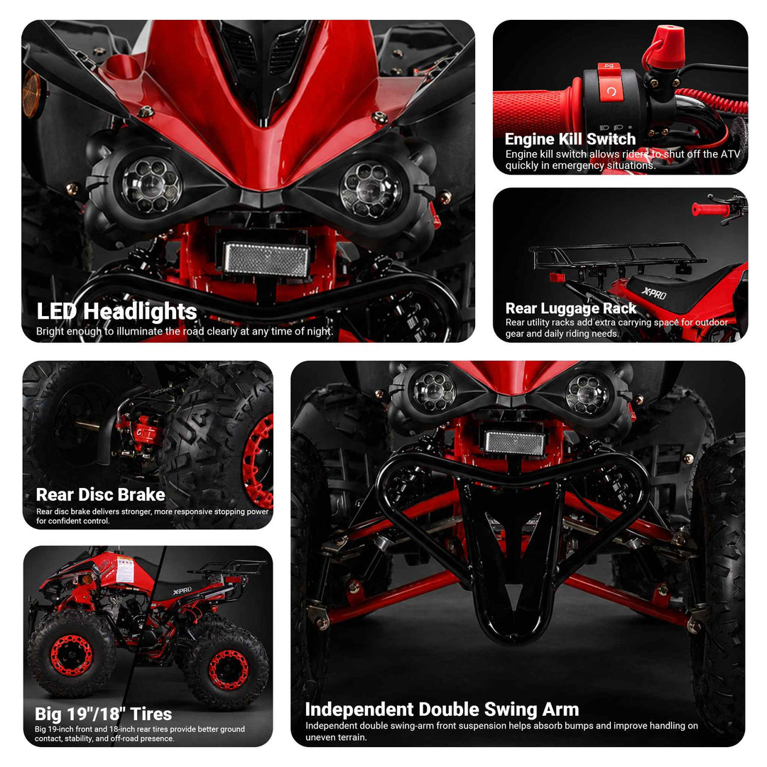 Free shipping! X-PRO Blast 125cc ATV with Automatic Transmission w/Reverse, LED Headlights, Big 19in/18in Tires!