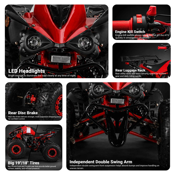 Free shipping! X-PRO Blast 125cc ATV with Automatic Transmission w/Reverse, LED Headlights, Big 19in/18in Tires!