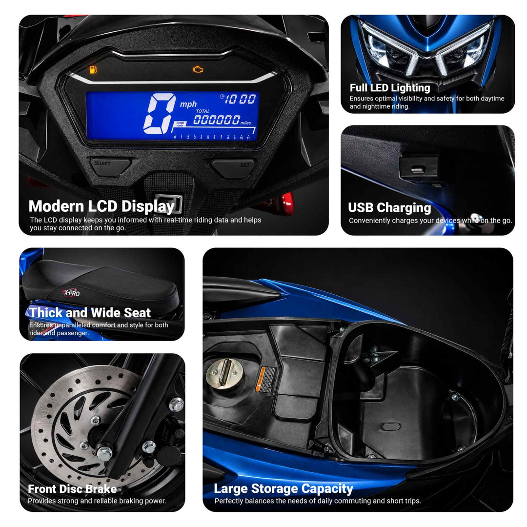 Free Shipping! X-PRO Tinian 200 EFI Electronic Fuel Injection Scooter with CVT Transmission, 14" Alloy Wheels, LED Headlights!
