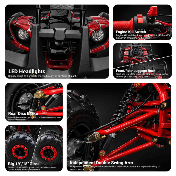 Free shipping! X-PRO Hawk 125cc ATV with Automatic Transmission w/Reverse,  LED Headlights, Remote Control! Big 19in/18inTires!