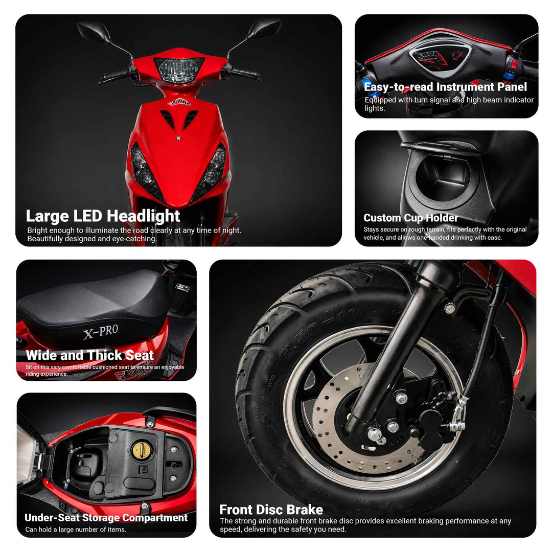 Free Shipping! X-PRO Bali 50cc Moped Scooter with 10" Wheels! Electric/Kick Start! Large LED Headlights!