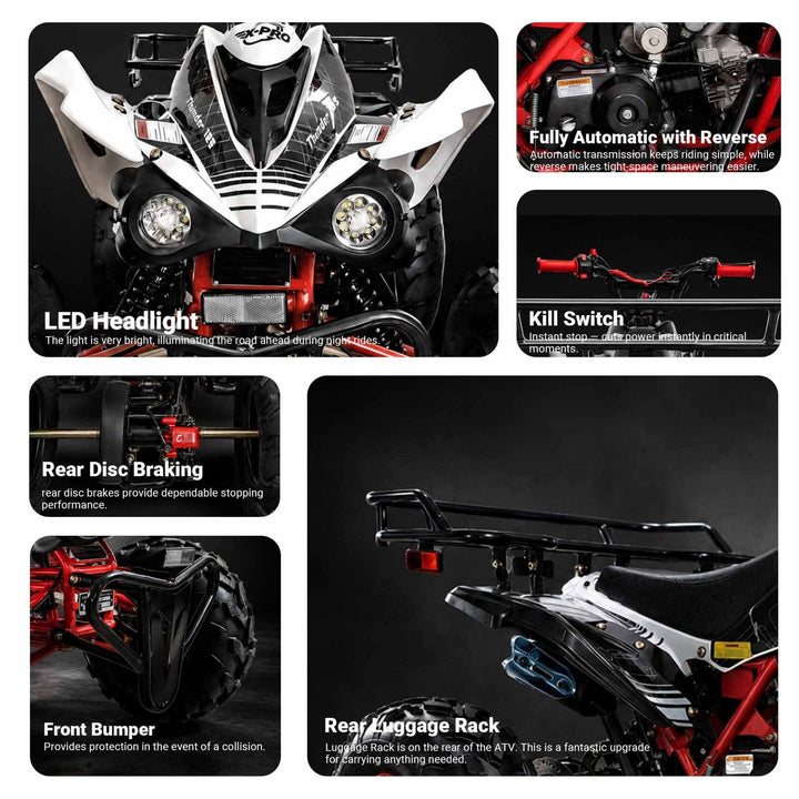 Free shipping! X-PRO Thunder 125cc ATV with Automatic Transmission w/Reverse, LED Headlights, Big 19in/18in Tires!