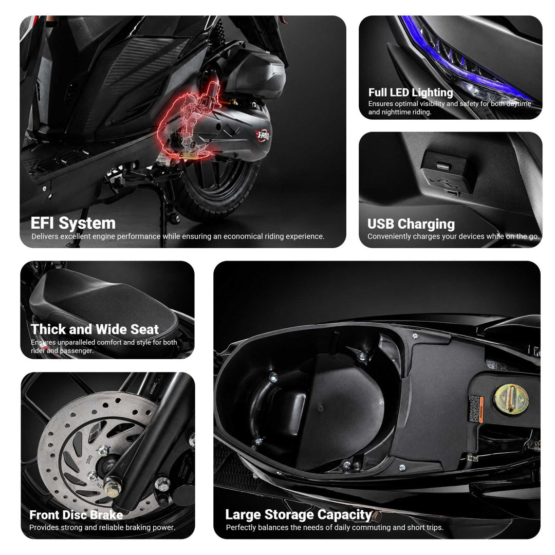 Free Shipping! X-PRO Saipan 200 EFI Electronic Fuel Injection Scooter with CVT Transmission, 14" Alloy Wheels, LED Headlights!