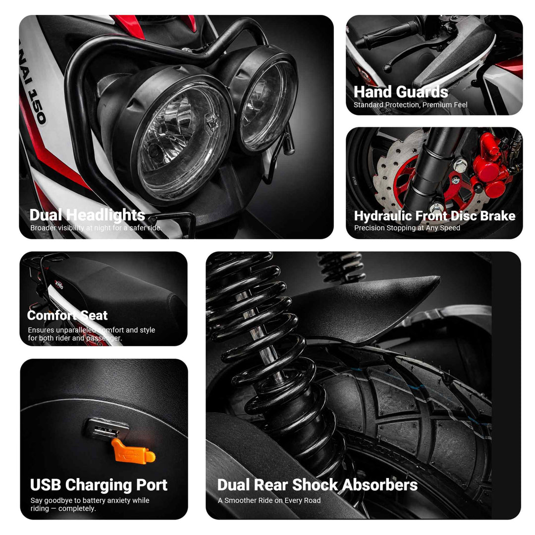Free Shipping! X-PRO Lanai 150cc Moped Scooter with 12" Aluminum Wheels, Electric/Kick Start, Dual Headlights and Tail Lights!