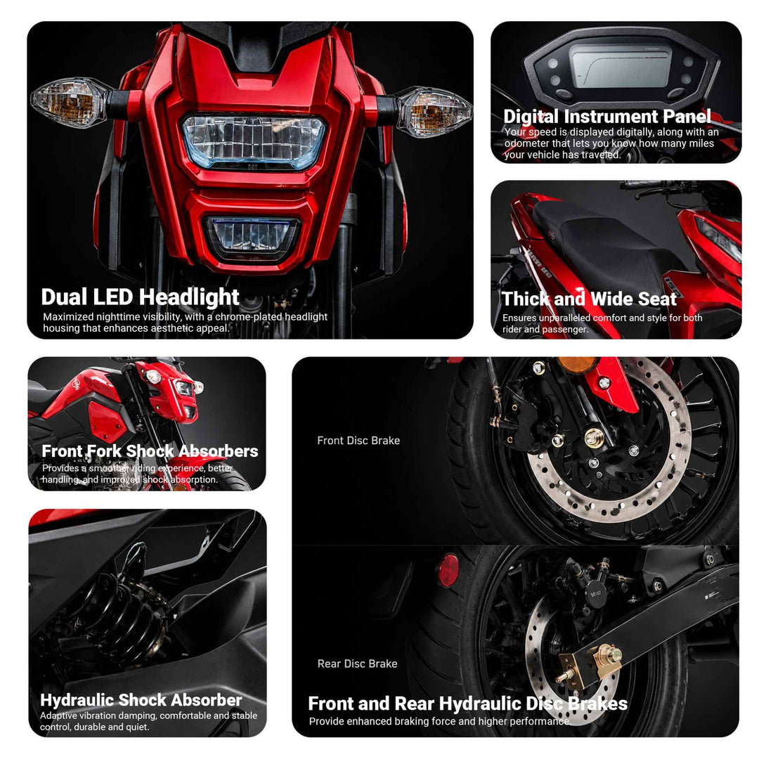 Free shipping! X-PRO 125cc Vader Motorcycle with Manual Transmission, Electric Start! Dual Headlights! Big 12in Wheels!