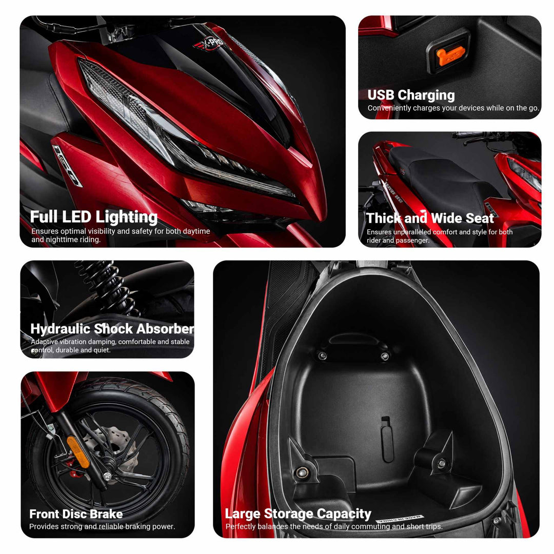 Free Shipping! X-PRO Capri 150cc Moped Scooter with 14in Aluminum Wheels, Electric/Kick Start! Large LED Lights!
