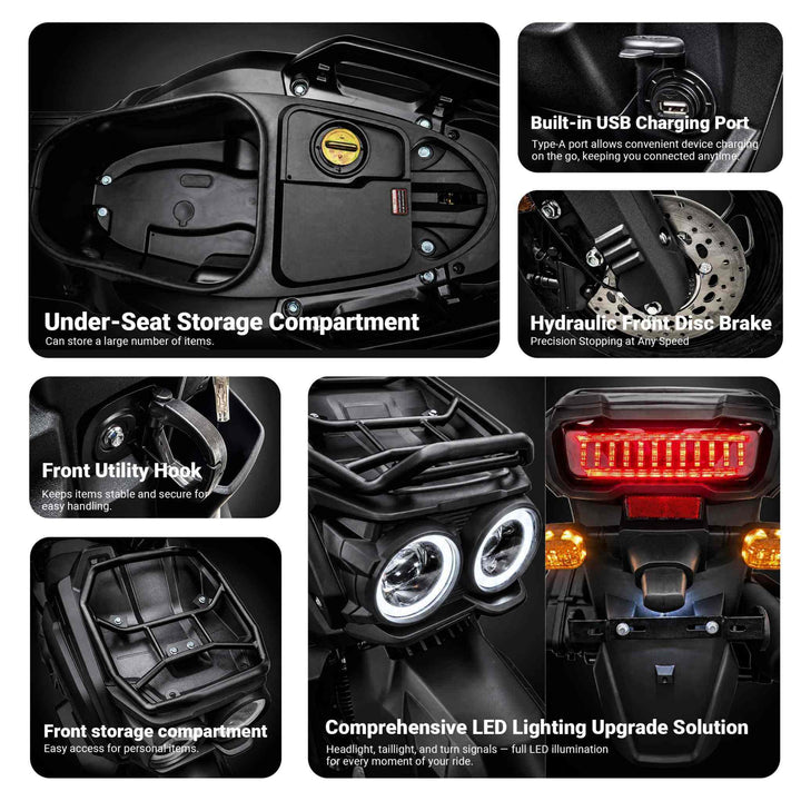 Free Shipping! X-PRO Tank 200 Moped Scooter with 12" Aluminum Wheels! Electric/Kick Start, LED Lights!