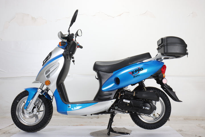 Free Shipping! X-PRO Oahu 50cc Moped Scooter with 10in Aluminum Wheels, Rear Trunk! Electric/Kick Start! Large Headlight!
