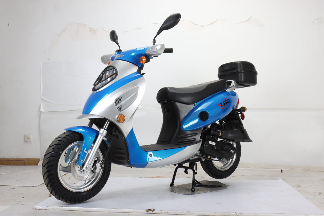 Free Shipping! X-PRO Oahu 50cc Moped Scooter with 10in Aluminum Wheels, Rear Trunk! Electric/Kick Start! Large Headlight!