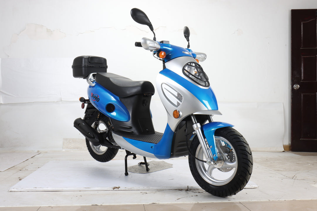 Free Shipping! X-PRO Oahu 50cc Moped Scooter with 10in Aluminum Wheels, Rear Trunk! Electric/Kick Start! Large Headlight!