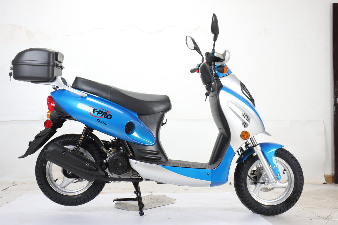 Free Shipping! X-PRO Oahu 50cc Moped Scooter with 10in Aluminum Wheels, Rear Trunk! Electric/Kick Start! Large Headlight!