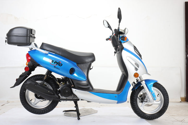 Free Shipping! X-PRO Oahu 50cc Moped Scooter with 10in Aluminum Wheels, Rear Trunk! Electric/Kick Start! Large Headlight!