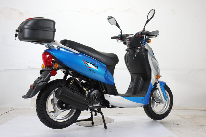 Free Shipping! X-PRO Oahu 50cc Moped Scooter with 10in Aluminum Wheels, Rear Trunk! Electric/Kick Start! Large Headlight!