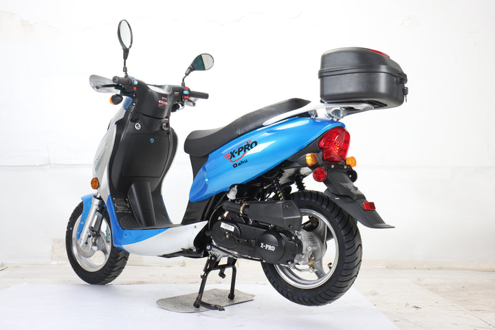 Free Shipping! X-PRO Oahu 50cc Moped Scooter with 10in Aluminum Wheels, Rear Trunk! Electric/Kick Start! Large Headlight!
