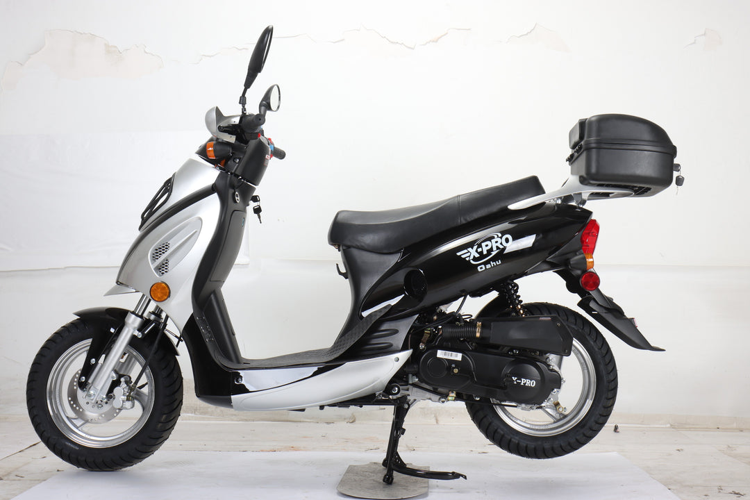 Free Shipping! X-PRO Oahu 50cc Moped Scooter with 10in Aluminum Wheels, Rear Trunk! Electric/Kick Start! Large Headlight!