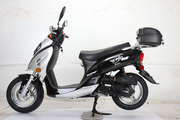 Free Shipping! X-PRO Oahu 50cc Moped Scooter with 10in Aluminum Wheels, Rear Trunk! Electric/Kick Start! Large Headlight!