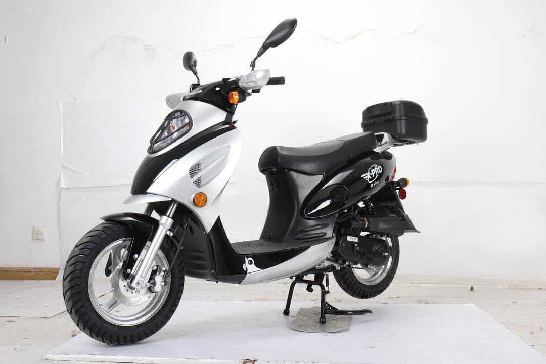 Free Shipping! X-PRO Oahu 50cc Moped Scooter with 10in Aluminum Wheels, Rear Trunk! Electric/Kick Start! Large Headlight!