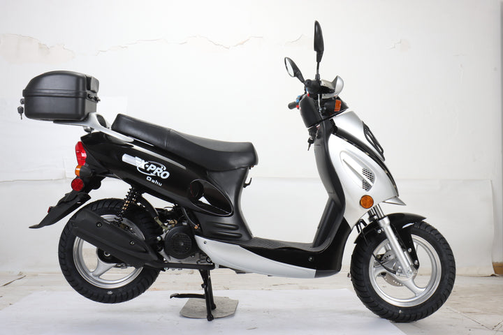 Free Shipping! X-PRO Oahu 50cc Moped Scooter with 10in Aluminum Wheels, Rear Trunk! Electric/Kick Start! Large Headlight!