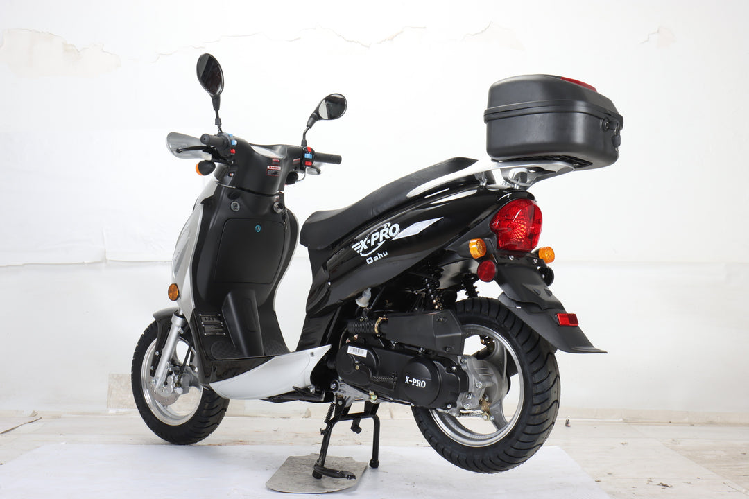 Free Shipping! X-PRO Oahu 50cc Moped Scooter with 10in Aluminum Wheels, Rear Trunk! Electric/Kick Start! Large Headlight!
