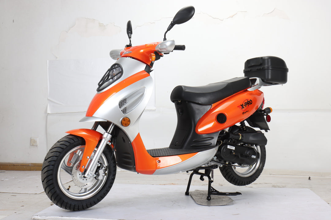 Free Shipping! X-PRO Oahu 50cc Moped Scooter with 10in Aluminum Wheels, Rear Trunk! Electric/Kick Start! Large Headlight!