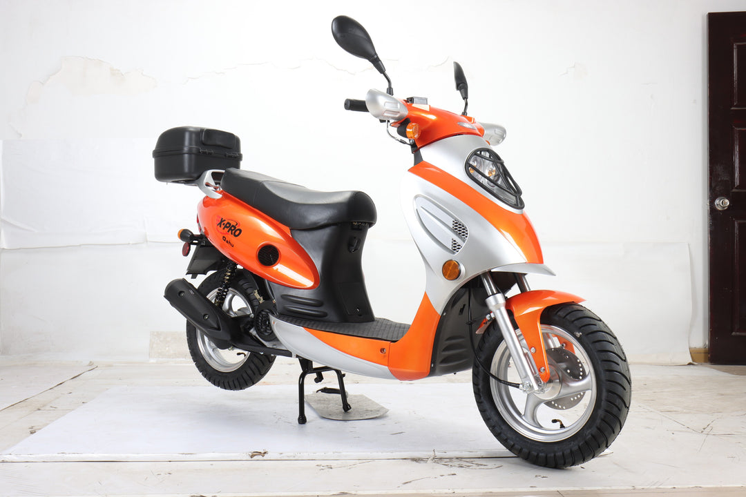 Free Shipping! X-PRO Oahu 50cc Moped Scooter with 10in Aluminum Wheels, Rear Trunk! Electric/Kick Start! Large Headlight!