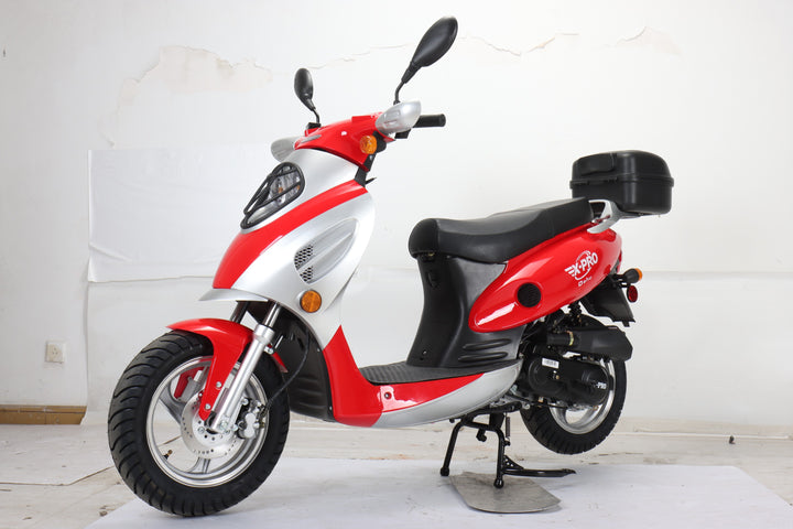 Free Shipping! X-PRO Oahu 50cc Moped Scooter with 10in Aluminum Wheels, Rear Trunk! Electric/Kick Start! Large Headlight!