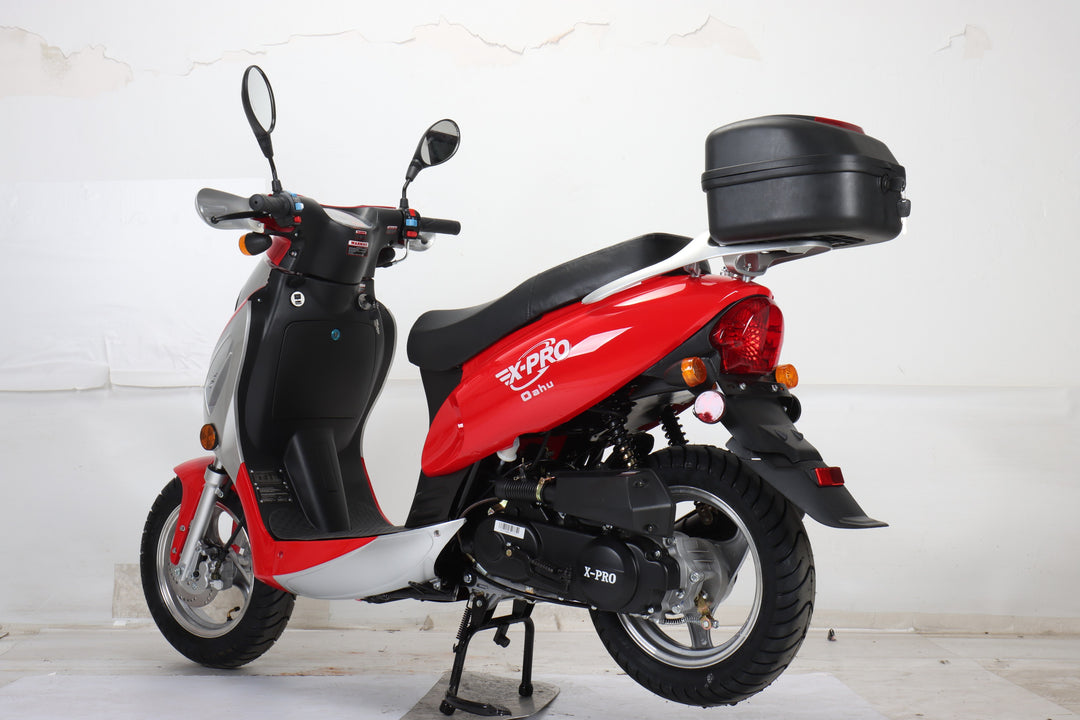 Free Shipping! X-PRO Oahu 50cc Moped Scooter with 10in Aluminum Wheels, Rear Trunk! Electric/Kick Start! Large Headlight!
