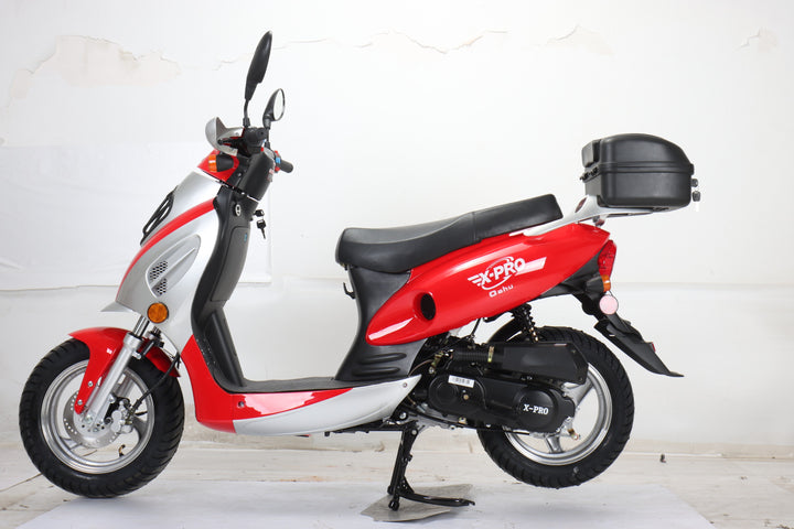 Free Shipping! X-PRO Oahu 50cc Moped Scooter with 10in Aluminum Wheels, Rear Trunk! Electric/Kick Start! Large Headlight!