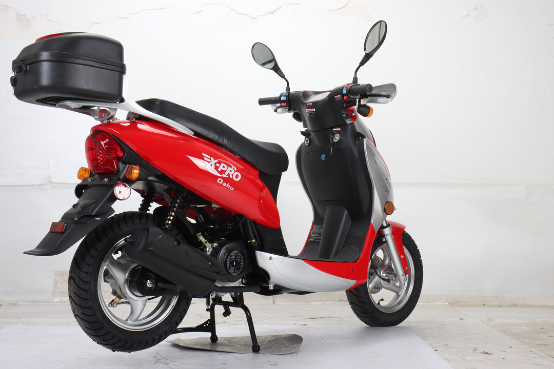 Free Shipping! X-PRO Oahu 50cc Moped Scooter with 10in Aluminum Wheels, Rear Trunk! Electric/Kick Start! Large Headlight!