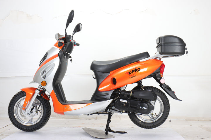 Free Shipping! X-PRO Oahu 50cc Moped Scooter with 10in Aluminum Wheels, Rear Trunk! Electric/Kick Start! Large Headlight!