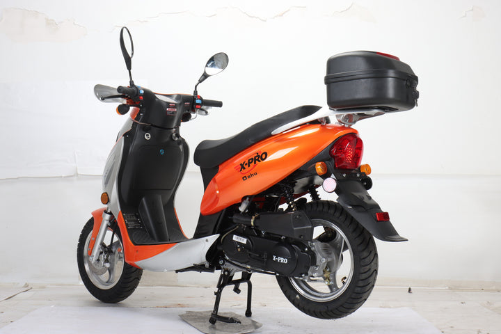 Free Shipping! X-PRO Oahu 50cc Moped Scooter with 10in Aluminum Wheels, Rear Trunk! Electric/Kick Start! Large Headlight!