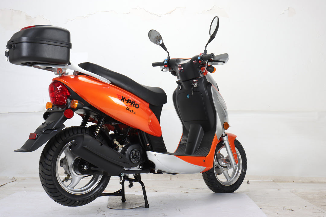 Free Shipping! X-PRO Oahu 50cc Moped Scooter with 10in Aluminum Wheels, Rear Trunk! Electric/Kick Start! Large Headlight!
