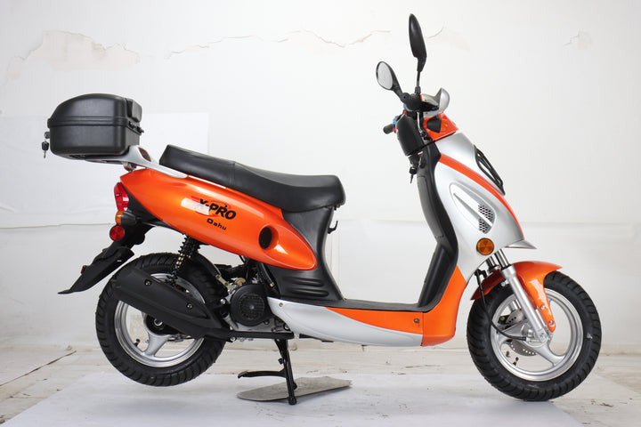 Free Shipping! X-PRO Oahu 50cc Moped Scooter with 10in Aluminum Wheels, Rear Trunk! Electric/Kick Start! Large Headlight!