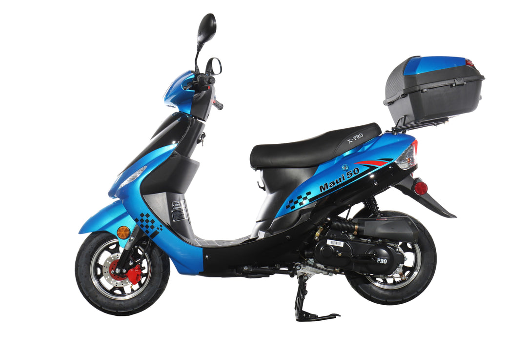 Free Shipping! X-PRO Maui 50cc Moped Scooter with 10" Wheels! Electric/Kick Start! Large LED Headlights!