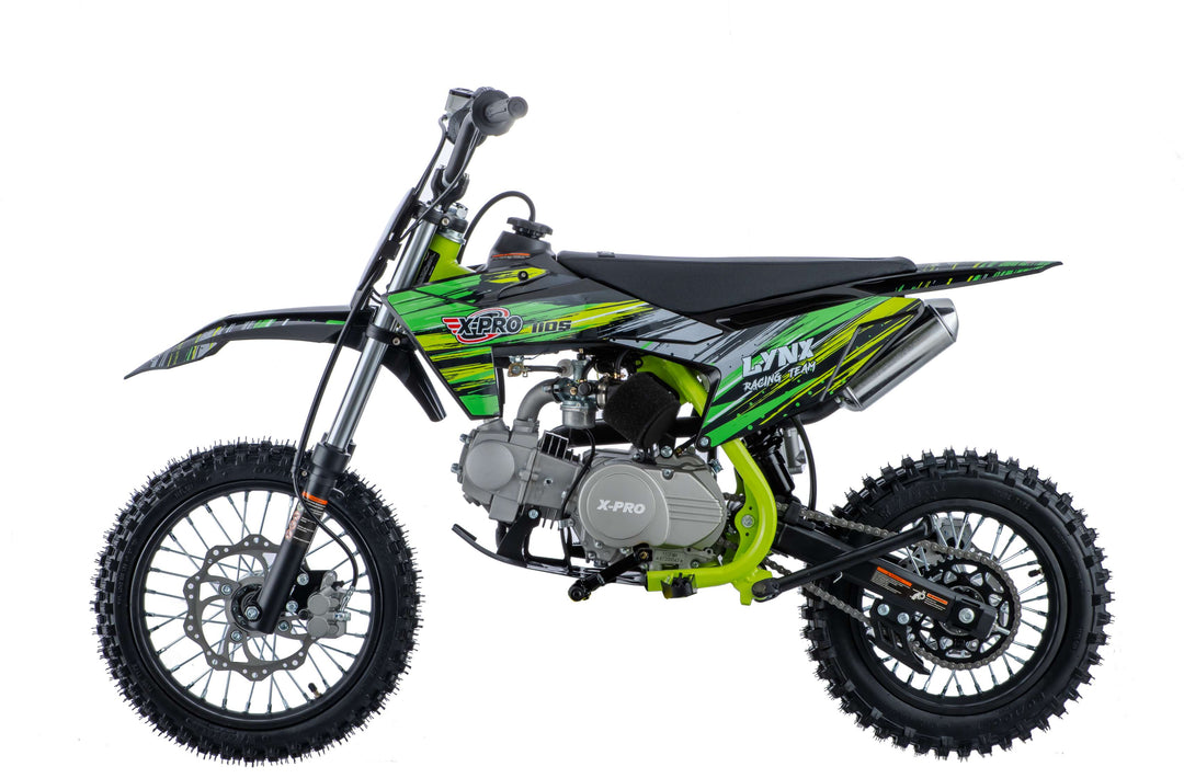 Free Shipping! X-PRO Lynx 110cc Dirt Bike with Semi-Automatic Transmission, Kick Start, Big 14in/12in Tires! Cradle Type Steel Tube Frame!