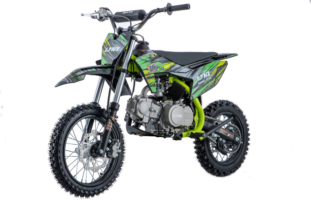 Free Shipping! X-PRO Lynx 110cc Dirt Bike with Semi-Automatic Transmission, Kick Start, Big 14in/12in Tires! Cradle Type Steel Tube Frame!