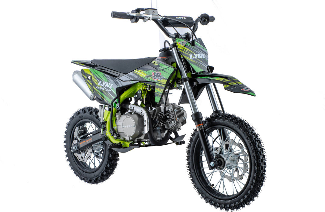 Free Shipping! X-PRO Lynx 110cc Dirt Bike with Semi-Automatic Transmission, Kick Start, Big 14in/12in Tires! Cradle Type Steel Tube Frame!