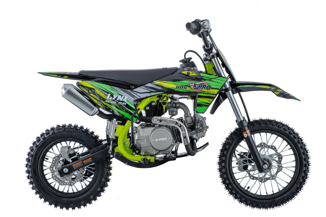 Free Shipping! X-PRO Lynx 110cc Dirt Bike with Semi-Automatic Transmission, Kick Start, Big 14in/12in Tires! Cradle Type Steel Tube Frame!