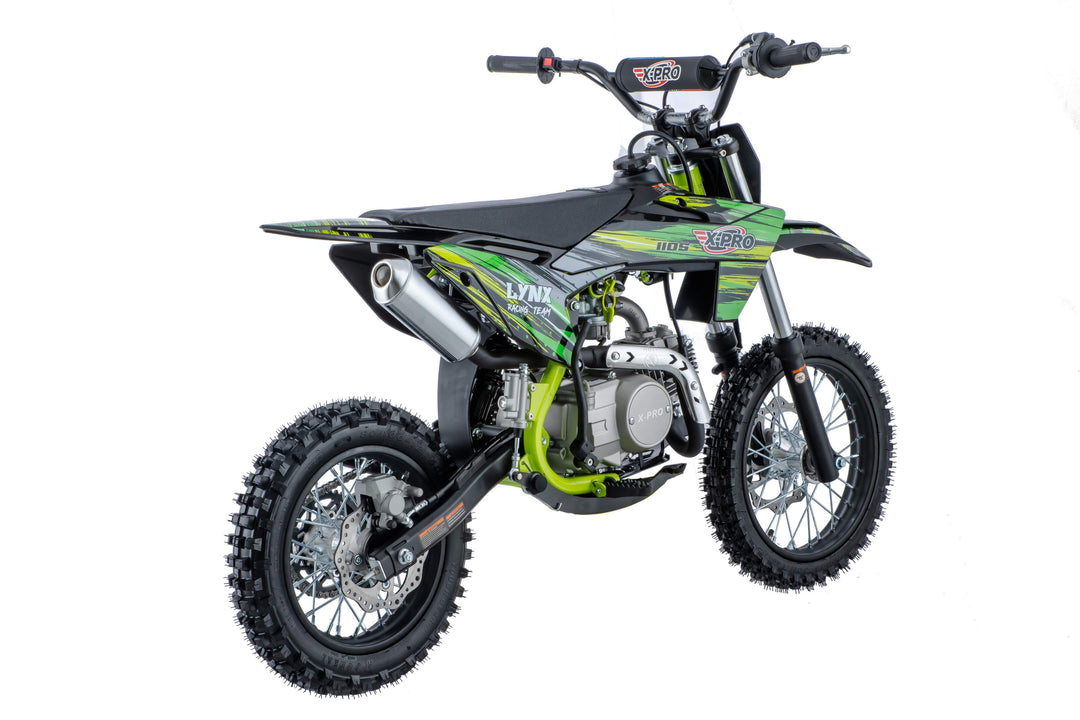 Free Shipping! X-PRO Lynx 110cc Dirt Bike with Semi-Automatic Transmission, Kick Start, Big 14in/12in Tires! Cradle Type Steel Tube Frame!
