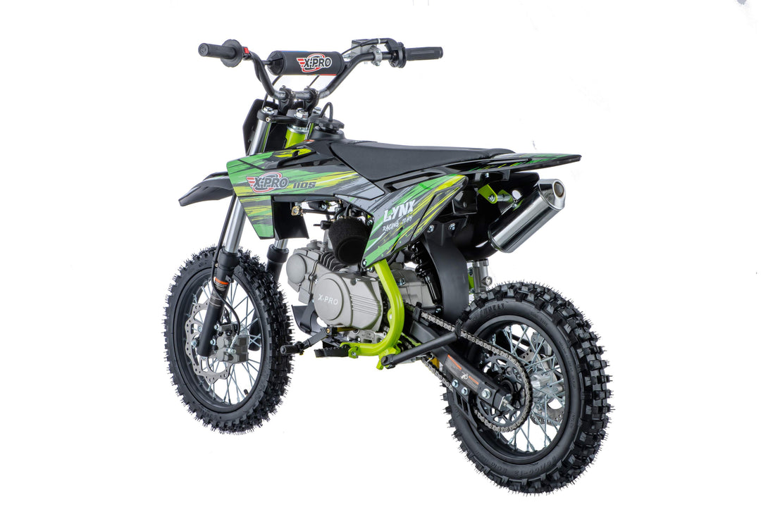 Free Shipping! X-PRO Lynx 110cc Dirt Bike with Semi-Automatic Transmission, Kick Start, Big 14in/12in Tires! Cradle Type Steel Tube Frame!