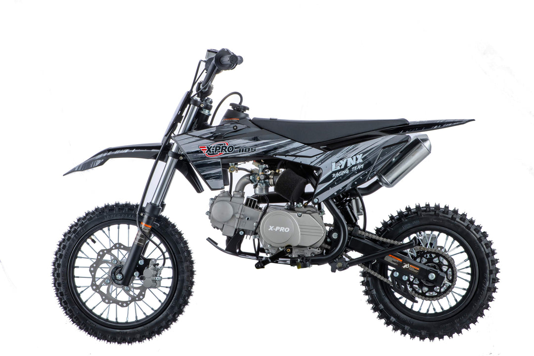 Free Shipping! X-PRO Lynx 110cc Dirt Bike with Semi-Automatic Transmission, Kick Start, Big 14in/12in Tires! Cradle Type Steel Tube Frame!