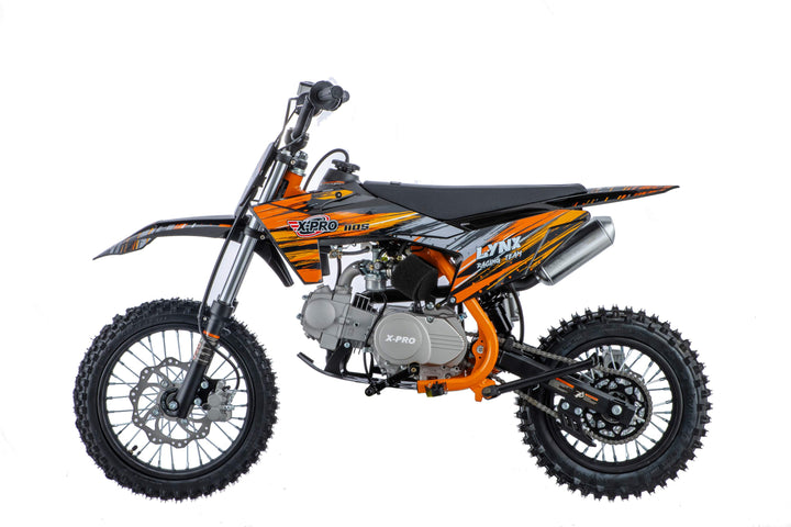 Free Shipping! X-PRO Lynx 110cc Dirt Bike with Semi-Automatic Transmission, Kick Start, Big 14in/12in Tires! Cradle Type Steel Tube Frame!