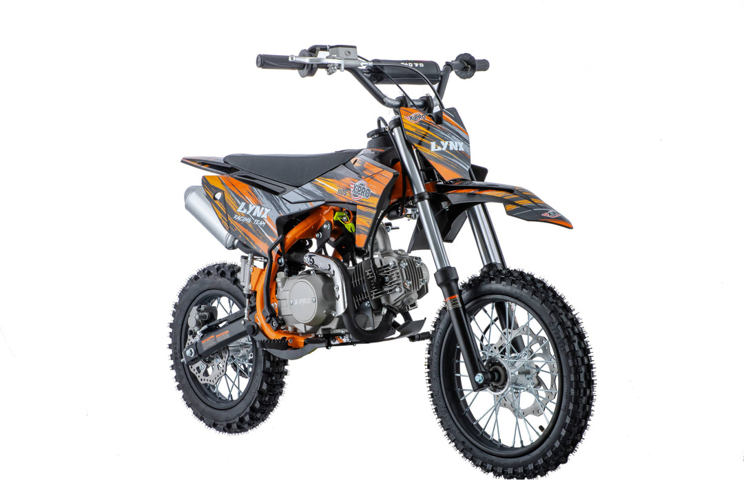 Free Shipping! X-PRO Lynx 110cc Dirt Bike with Semi-Automatic Transmission, Kick Start, Big 14in/12in Tires! Cradle Type Steel Tube Frame!