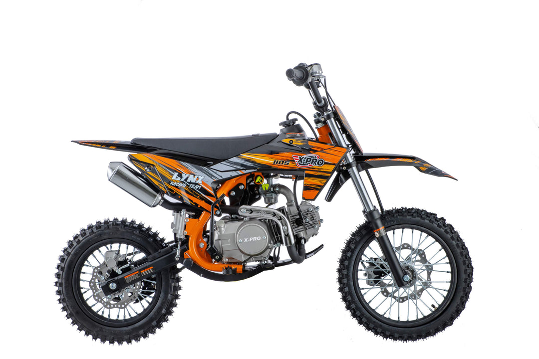 Free Shipping! X-PRO Lynx 110cc Dirt Bike with Semi-Automatic Transmission, Kick Start, Big 14in/12in Tires! Cradle Type Steel Tube Frame!