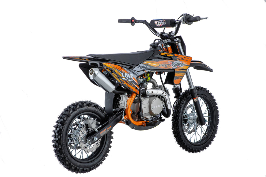 Free Shipping! X-PRO Lynx 110cc Dirt Bike with Semi-Automatic Transmission, Kick Start, Big 14in/12in Tires! Cradle Type Steel Tube Frame!